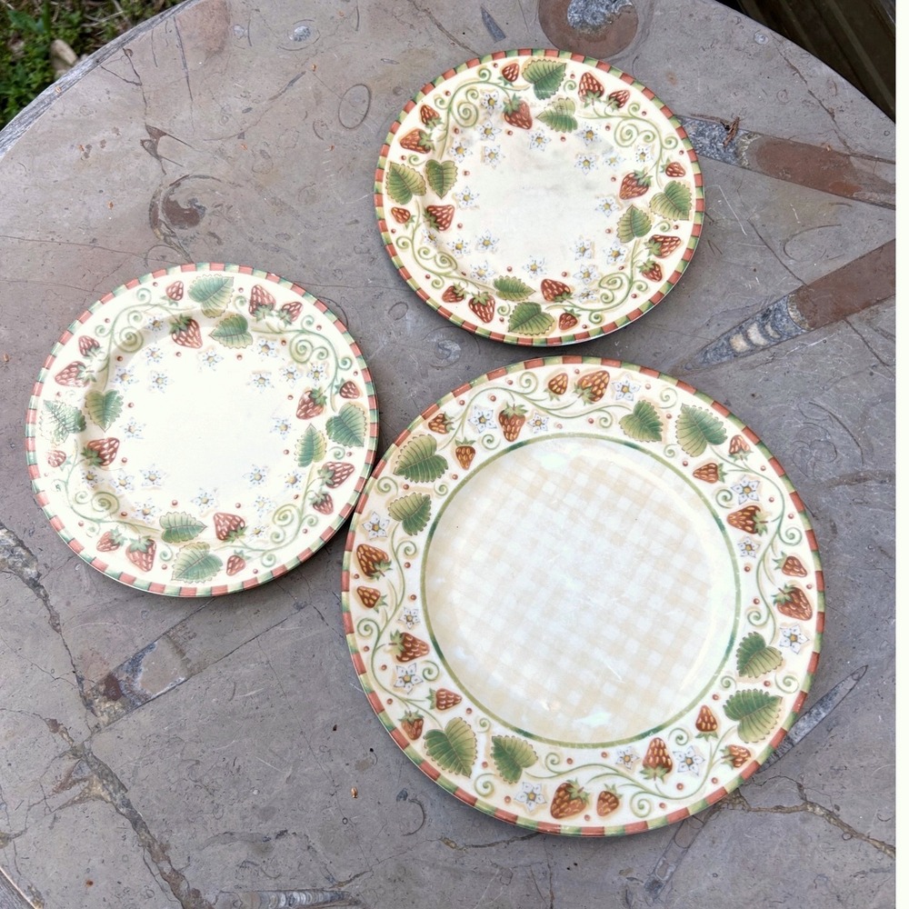 Vintage Spring Field Strawberry Porcelain Plates Set of 3 Yellow Coventry